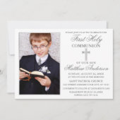 Erste Heilige Kommunion Silver Frame Foto Einladung (Vorderseite)