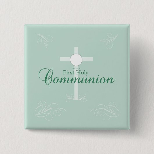 Erste heilige Kommunion, Skript in Soft Green Button (Vorderseite)