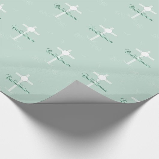 Erste heilige Kommunion, Skript in Soft Green Geschenkpapier (Ecke)