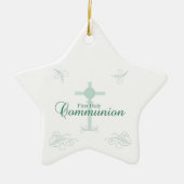 Erste heilige Kommunion, Skript in Soft Green Keramikornament (Vorne)
