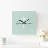 Erste heilige Kommunion, Skript in Soft Green Quadratische Wanduhr (Zuhause)