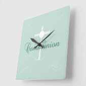 Erste heilige Kommunion, Skript in Soft Green Quadratische Wanduhr (Winkel)