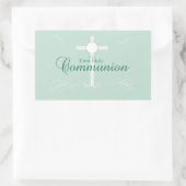 Erste heilige Kommunion, Skript in Soft Green Rechteckiger Aufkleber (Tasche)