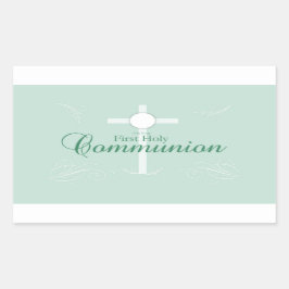 Erste heilige Kommunion, Skript in Soft Green Rechteckiger Aufkleber