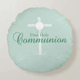 Erste heilige Kommunion, Skript in Soft Green Rundes Kissen
