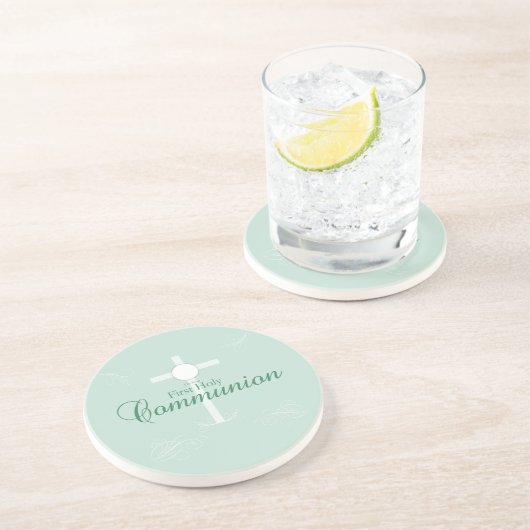 Erste heilige Kommunion, Skript in Soft Green Sandstein Untersetzer (Seite)