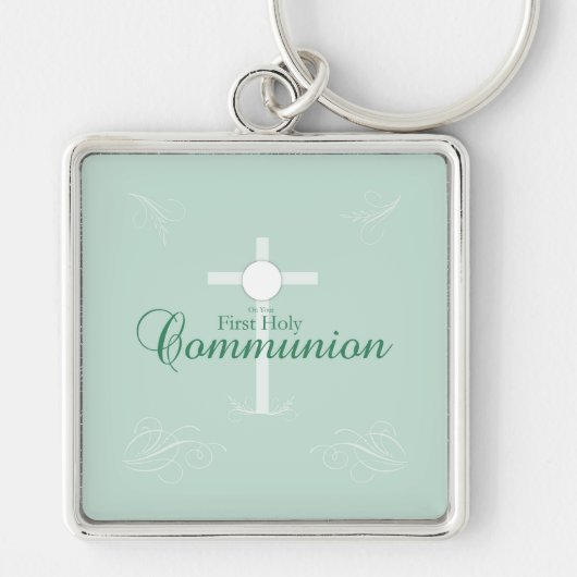 Erste heilige Kommunion, Skript in Soft Green Schlüsselanhänger (Vorne)