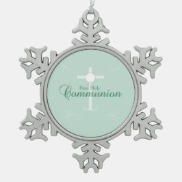Erste heilige Kommunion, Skript in Soft Green Schneeflocken Zinn-Ornament