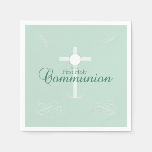 Erste heilige Kommunion, Skript in Soft Green Serviette (Vorderseite)