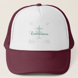Erste heilige Kommunion, Skript in Soft Green Truckerkappe
