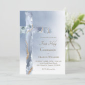 Erste heilige Kommunion staubblaue Agile Heiligkre Einladung (Stehend Vorderseite)