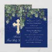 Erste Heilige Kommunion Taufe Christliche Kreuzflo Einladung (Vorne/Hinten)