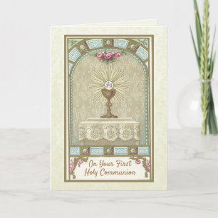Erste heilige Kommunion Vintage-Eucharistie-Altar Karte