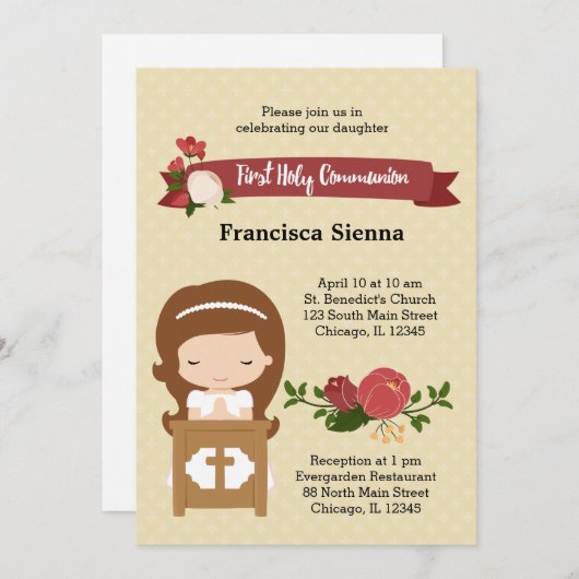 Erste Heilige Kommunion * wählen Sie die Hintergru Einladung (Vorne/Hinten)