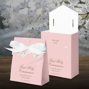 Erste Heilige Kommunion Weiße Blüte Floral Rosa Geschenkschachtel