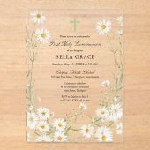 Erste heilige Kommunion White Daisy Floral Acryleinladungen (Vorderseite)