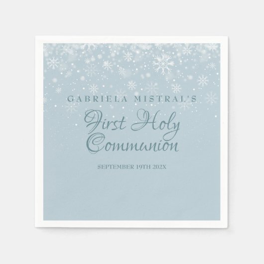 Erste heilige Kommunion Winterschneeflocken Serviette (Vorderseite)