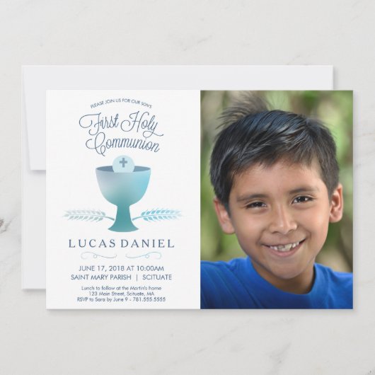 Erste heilige Kommunions-Einladung - Foto, Junge Einladung (Vorderseite)