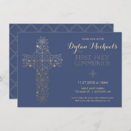 Erste heilige Kommunions-Einladung, Goldkreuz Einladung