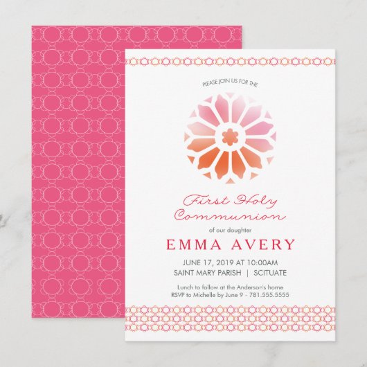 Erste heilige Kommunions-Einladung, Mädchen laden Einladung (Vorne/Hinten)