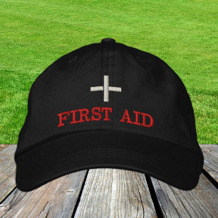 Erste Hilfe bestickt Baseballkappe rot / schwarz Bestickte Baseballkappe