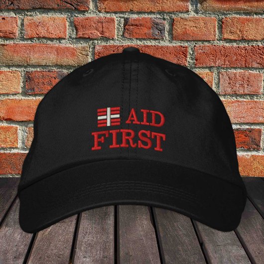 Erste Hilfe bestickt Trucker hat Red / B|ack Bestickte Baseballkappe