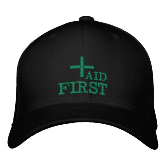Erste-Hilfe-bestickte Baseballkappe Weiß / Grün Bestickte Baseballkappe (Vorderseite)