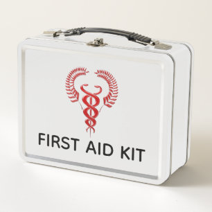 Erste Hilfe rotes Kadukus medizinisches Symbol Not Metall Brotdose
