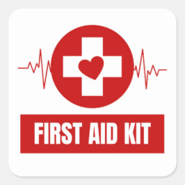 Erste Hilfe und Soforthilfe Quadratischer Aufkleber