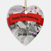 Erste Hochzeit Anniversay, Paper Anniversay Heart Keramik Ornament (Rechts)