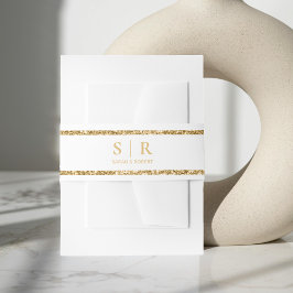 Erste Hochzeit von White & Gold Glitzer Monogram Einladungsbanderole