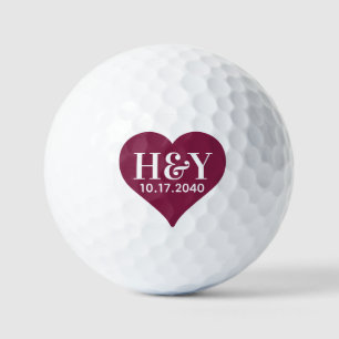 Erste Hochzeitmonographen Datum Rotes Herz Golfball