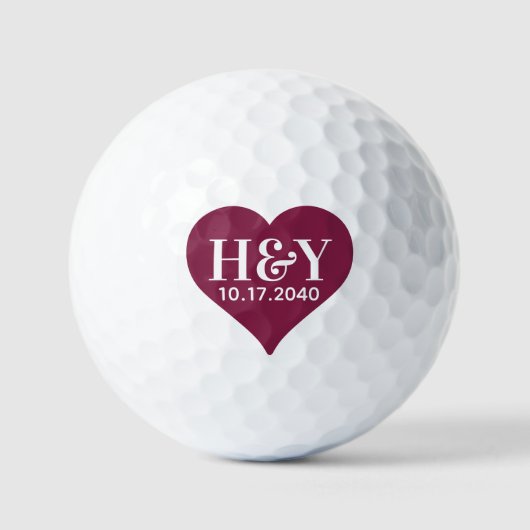Erste Hochzeitmonographen Datum Rotes Herz Golfball (Vorderseite)