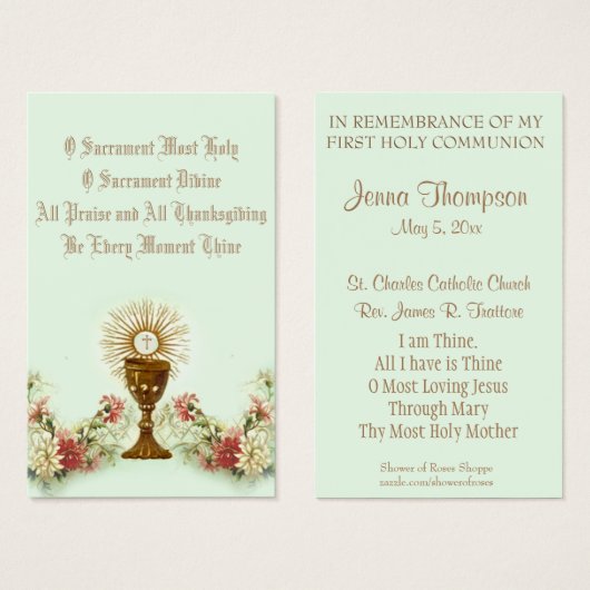 ERSTE HOLY COMMUNION EUCHARIST PRAYER HOLY CARD (Vorne & Hinten)