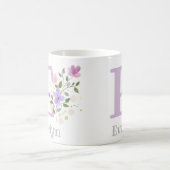 Erste Initial Plus Name Evelyn mit Blume Kaffeetasse (Mittel)
