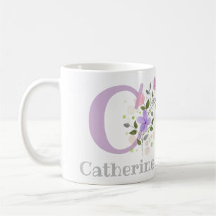 Erste Initiale plus Name Catherine mit Blumen Kaffeetasse