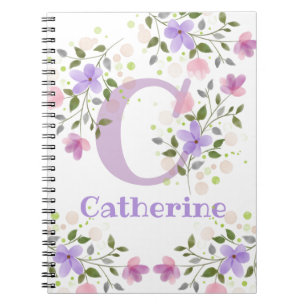 Erste Initiale plus Name Catherine mit Blumen Notizblock