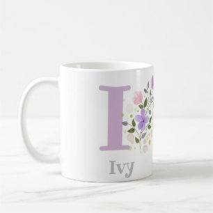 Erste Initiale plus Name Efeu mit Blumen Kaffeetasse