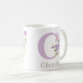 Erste Initiale Plus Name Glenda mit Blumen Kaffeetasse (VorderseiteRechts)