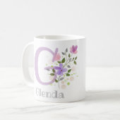 Erste Initiale Plus Name Glenda mit Blumen Kaffeetasse (Vorderseite Links)