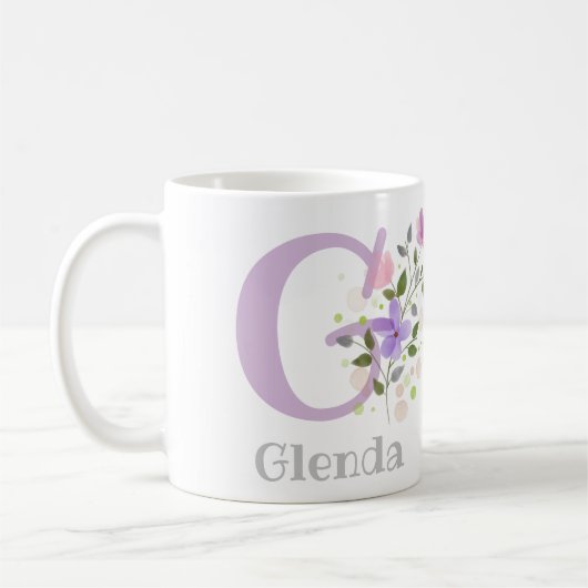 Erste Initiale Plus Name Glenda mit Blumen Kaffeetasse (Links)