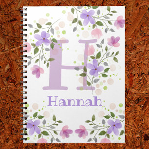 Erste Initiale Plus Name Hannah mit Blumen Notizblock