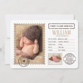 Erste Klasse Ankunft Baby Ankündigung (Vorderseite)