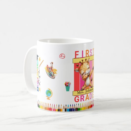 Erste Klasse Lehrer Dabbing Giraffe Kaffeetasse (Vorderseite Links)