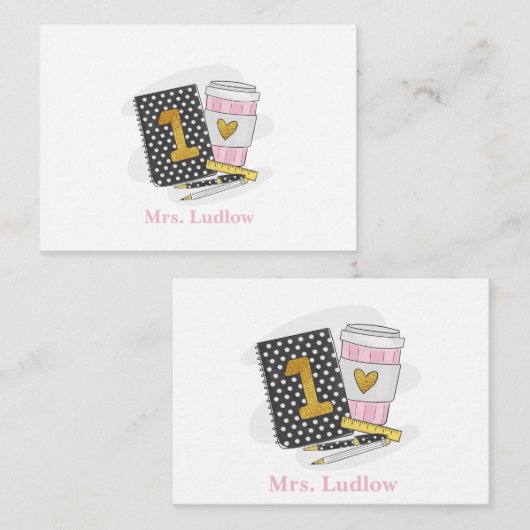 Erste Klasse Lehrer Schwarz Notebook Custom Mitteilungskarte (Vorne/Hinten)