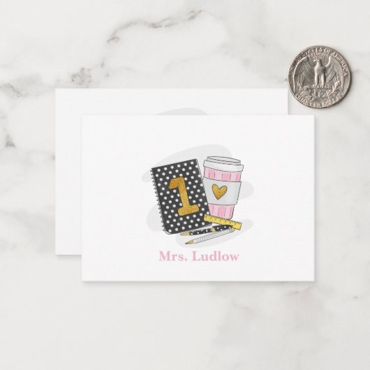 Erste Klasse Lehrer Schwarz Notebook Custom Mitteilungskarte (Vorderseite/Rückseite Beispiel)