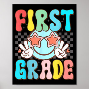 Erste Klasse Retro Groovy Smiley Gesicht 1. Klasse Poster