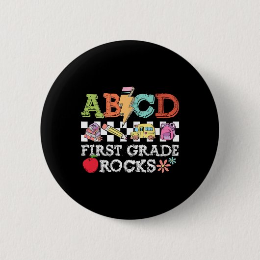 Erste Klasse Rocks Bleistift Blitze Lehrer Rock G Button (Vorderseite)