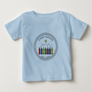 Erste-Klasse-Shirt Crayon-Wald-Berg-Design Baby T-shirt