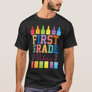 Erste Klasse Vibes Lehrer Student Crayon zurück T-Shirt